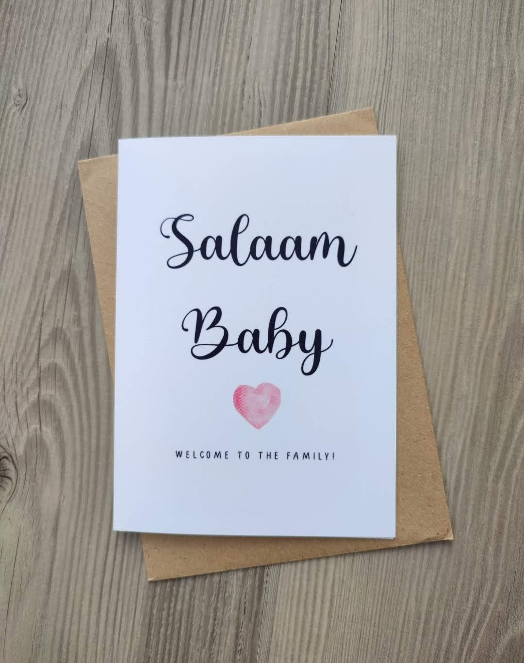 Salaam Baby, Welcome to the family! Cute card perfect for new parents with a new baby!